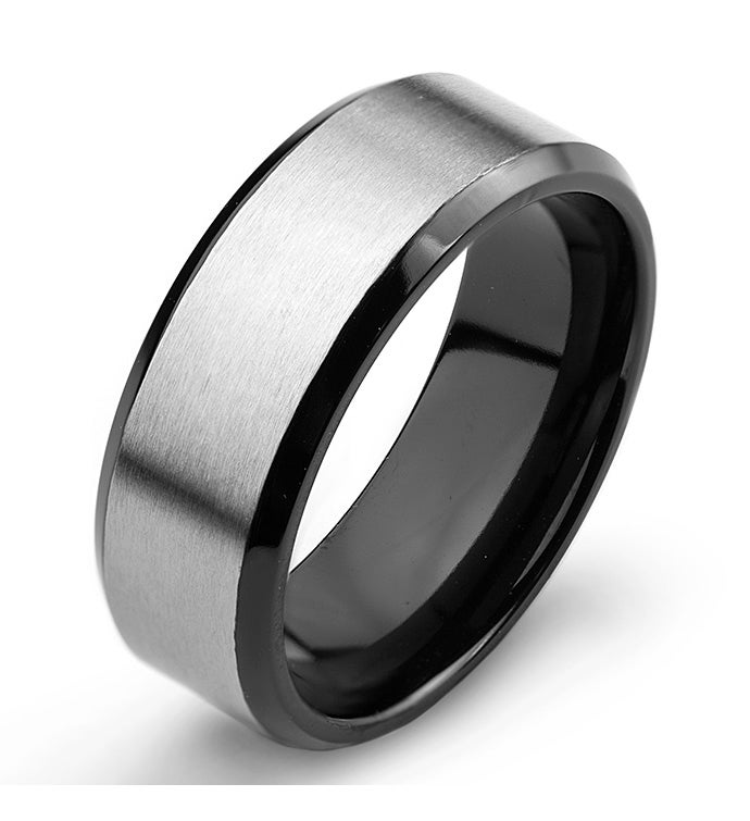 Men's Two-tone Titanium Brushed Finish Ring